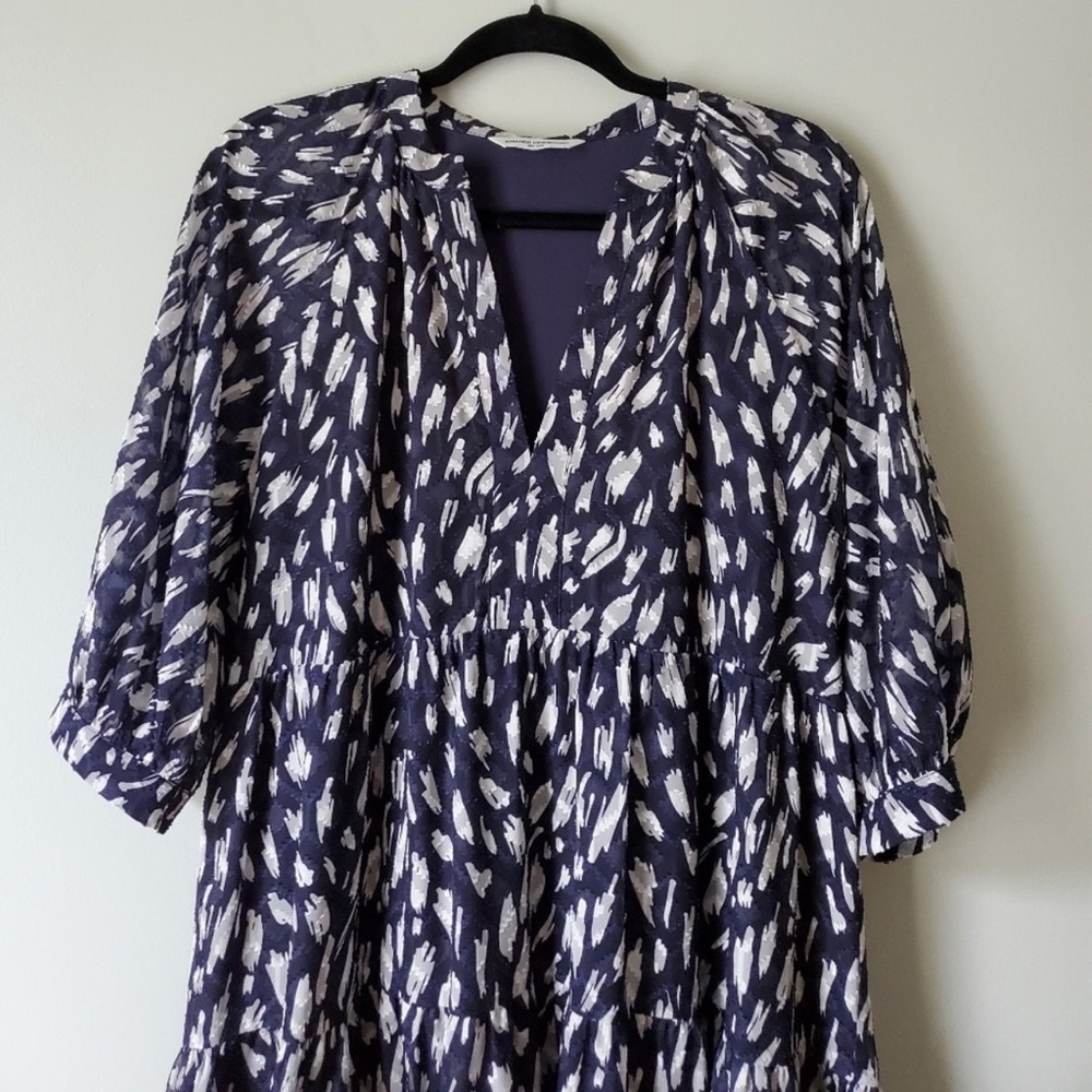 AMANDA UPRICHARD | Navy Blue and White Tiered Ruffle Dress | L